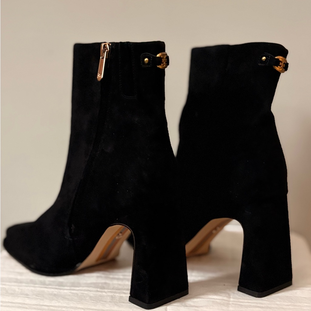 Sam Edelman Black Suede Ankle Boots Block Heel Square Toe